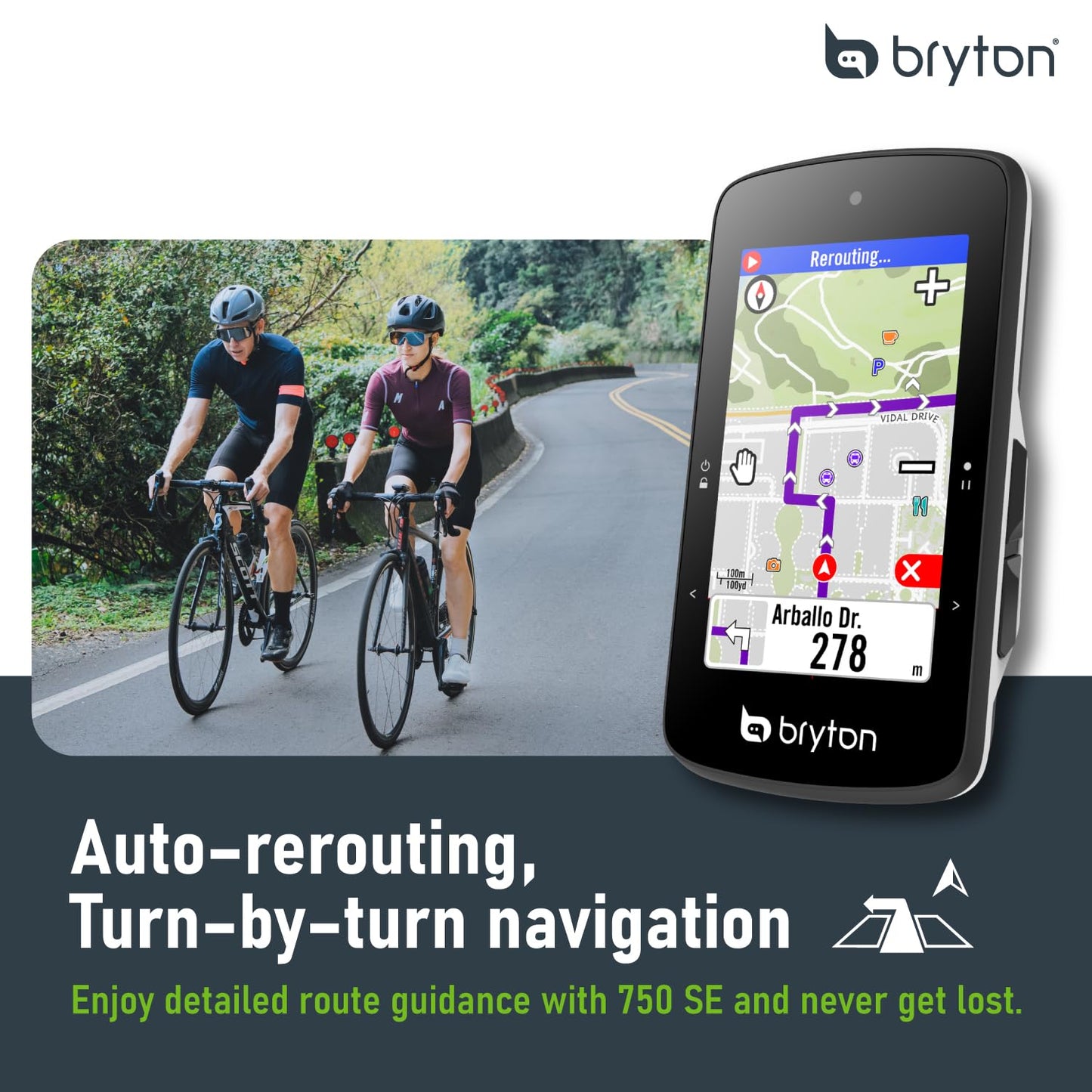 Bryton Rider 750SE Ordinateur de vélo GPS à écran Tactile Couleur LCD 2,8", Carte UE Hors Ligne, Compatible avec Le Radar de vélo, 40 Heures d'autonomie, Navigation avec trajectoire Courbe par Virage