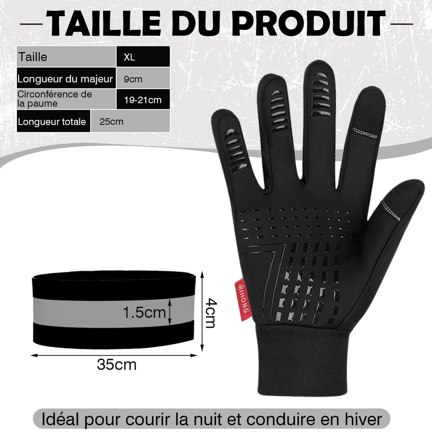 ZOCONE Gants Velo Hiver, Gants de Course Gants à éCran Tactile, Chauds Coupe-Vent Gants de Plein air Hommes Femmes, avec 1 Paire de Brassards Sport Réfléchissants pour Conduite, Vélo, Course