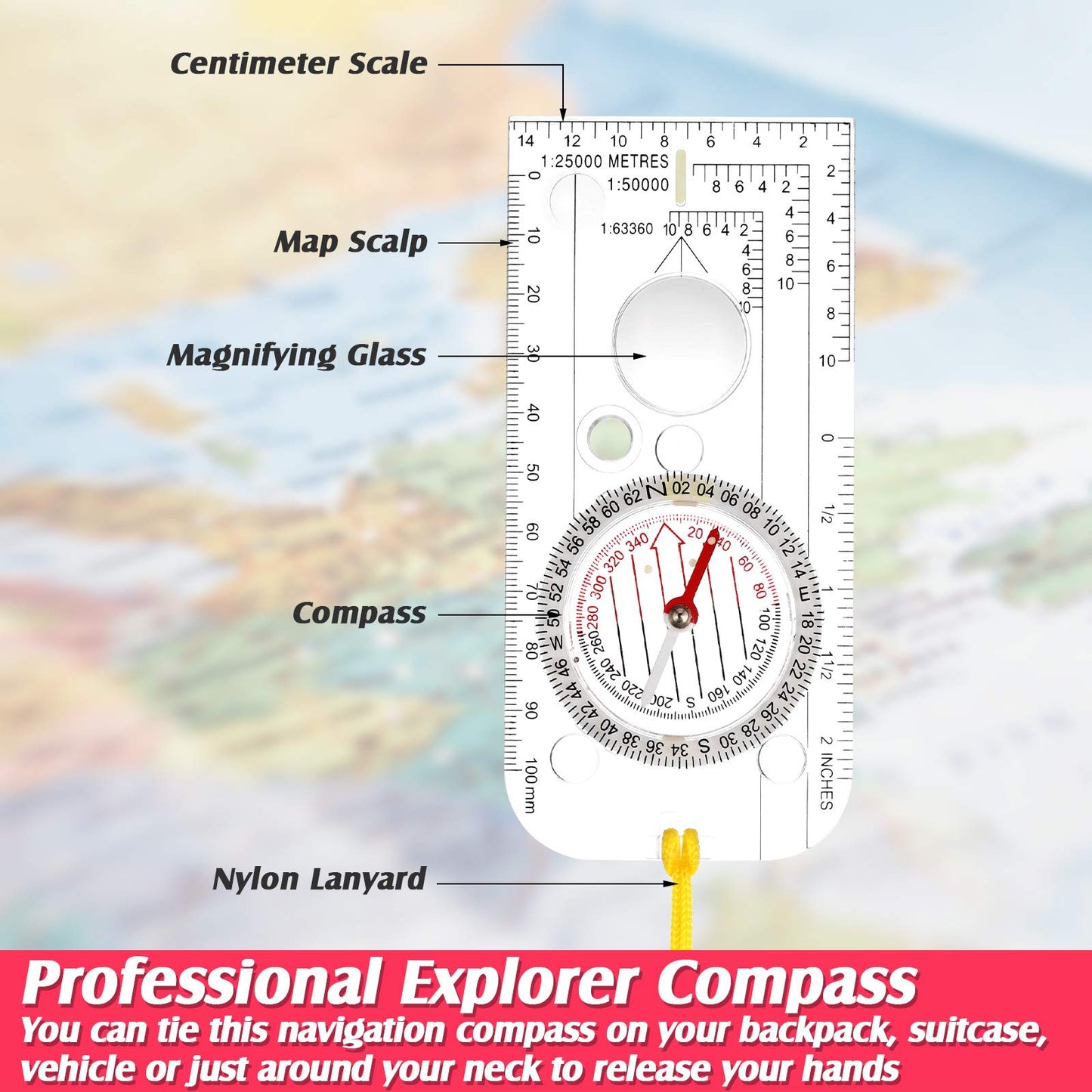 Skylety Boussole de Navigation Boussole d'Orientation Boussole d'Éclaireur Boussole de Randonnée avec Déclinaison Ajustable pour Lecture d'Expédition, Navigation (12,5 x 6,0 cm)