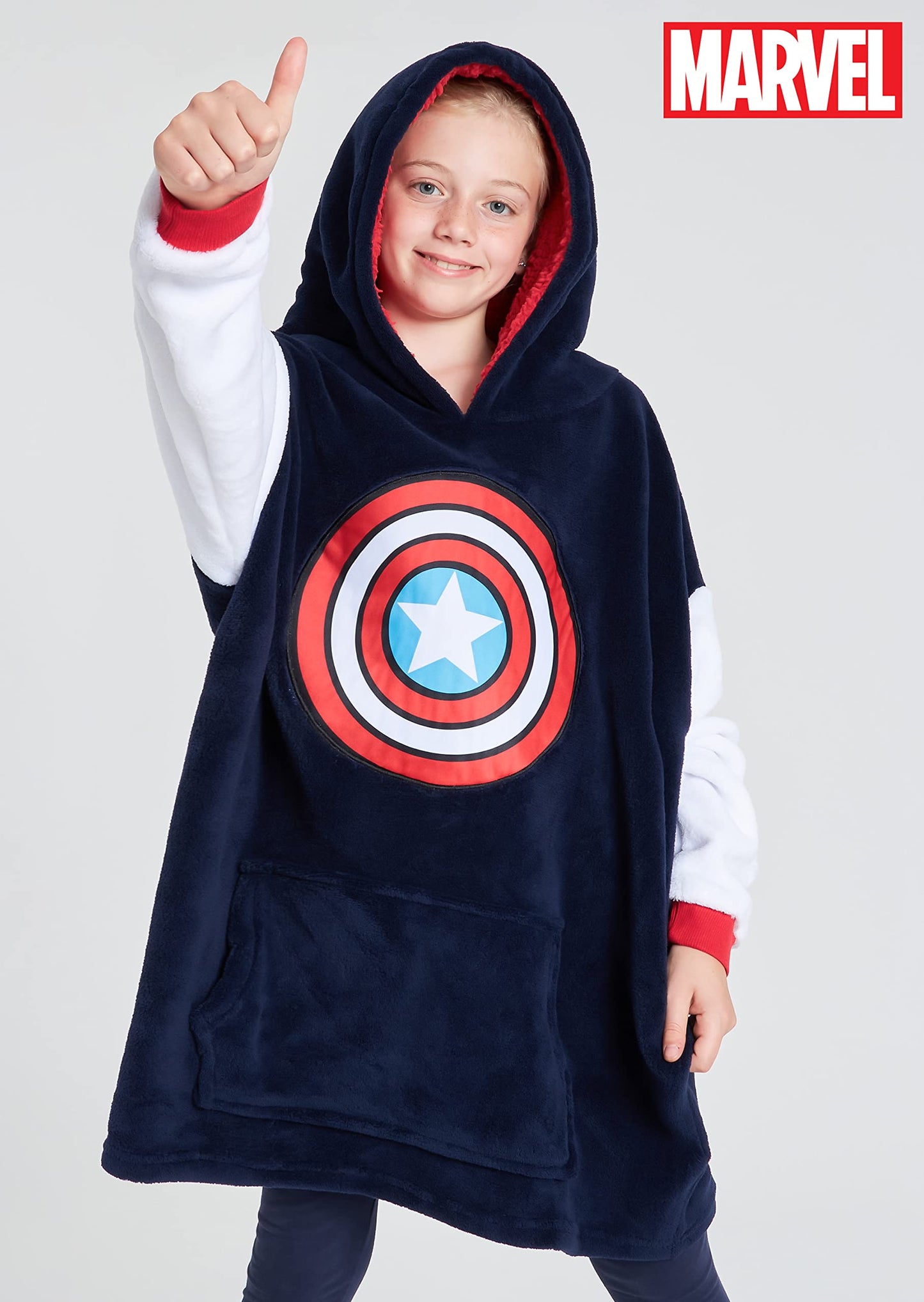 Marvel Spiderman Plaid Capuche Enfant Ado Couverture Polaire Portable Avengers Hulk Captain America Thor Hoodie Oversize Cadeau Garçon (Marine)