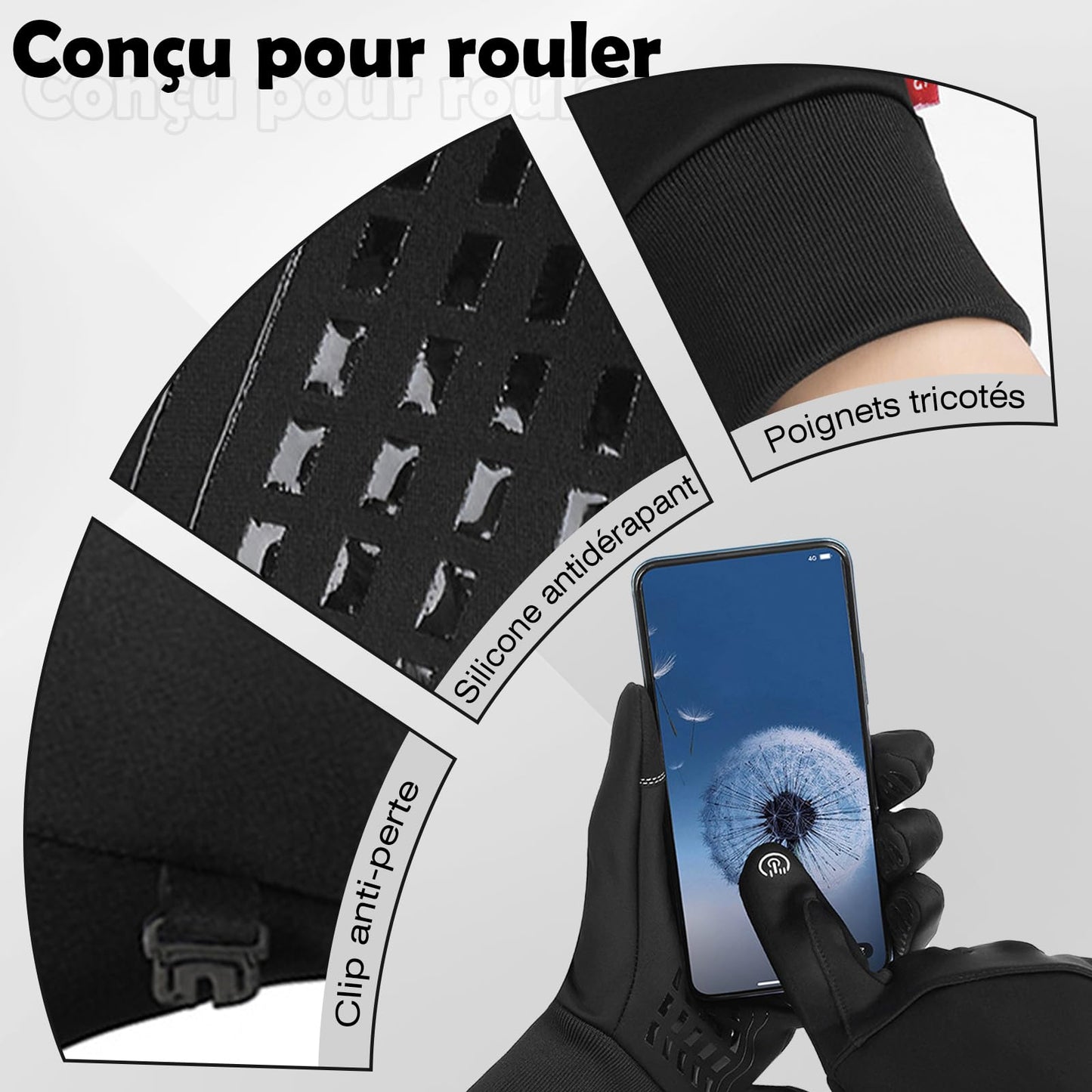 ZOCONE Gants Velo Hiver, Gants de Course Gants à éCran Tactile, Chauds Coupe-Vent Gants de Plein air Hommes Femmes, avec 1 Paire de Brassards Sport Réfléchissants pour Conduite, Vélo, Course