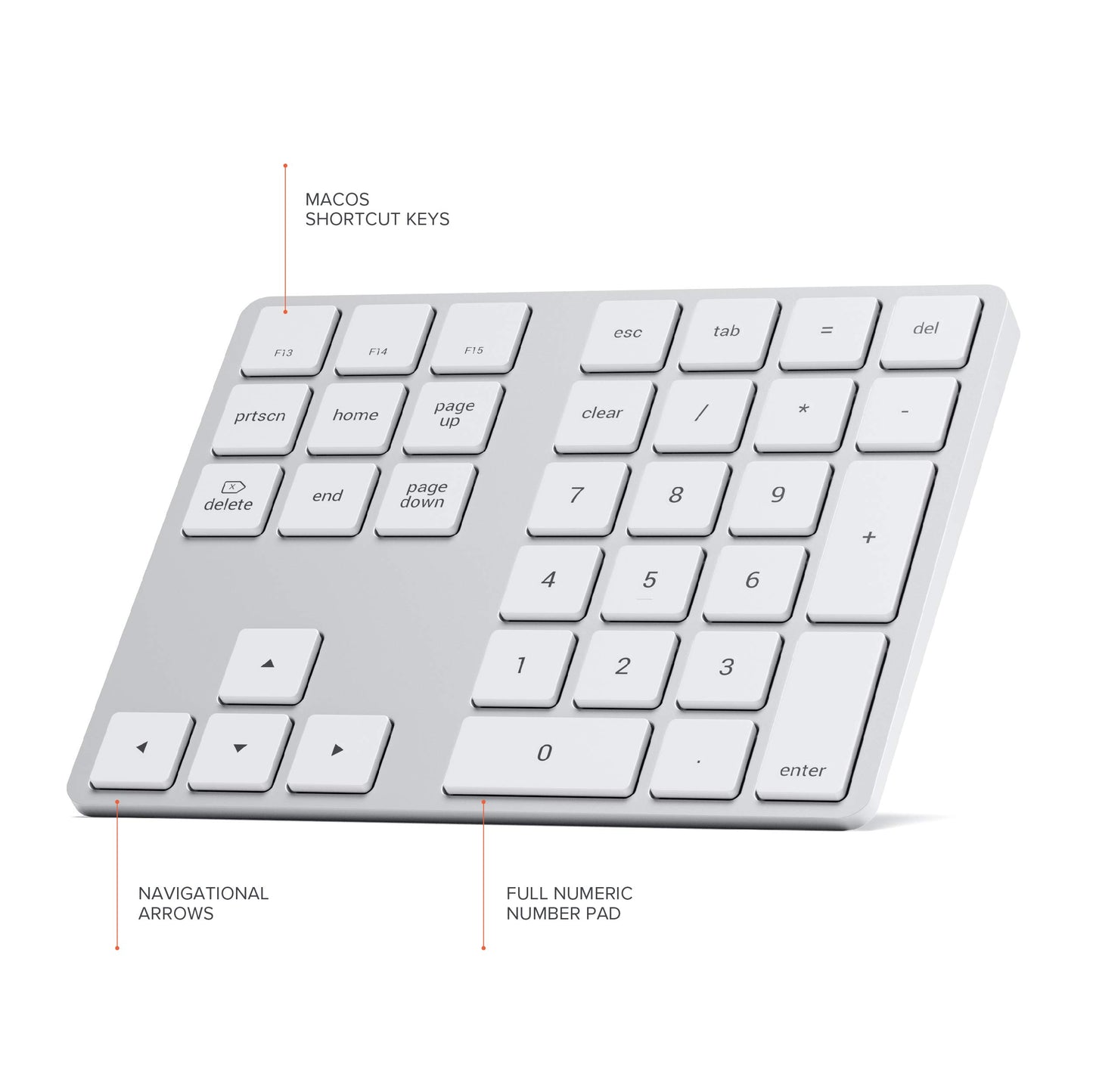 Satechi Clavier Numérique sans Fil Bluetooth de 34 Touches, US Disposition – Batterie Rechargeable et en Aluminium – pour MacBook Pro/Air, Mac Mini, iMac, iPad, iPhone et Plus - US Anglais, Argent