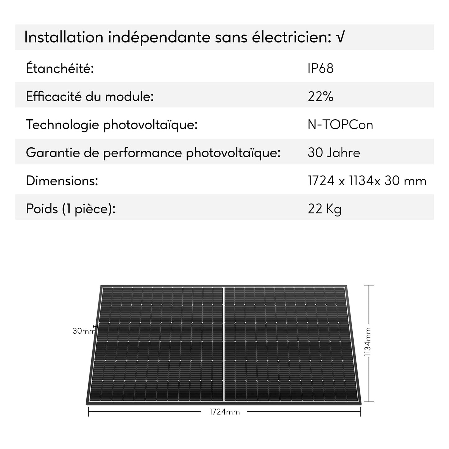 Zendure Panneau solaire Bi-facial/Bi-verre 1118W, avec APsystems EZ1 Micro onduleur, Convient pour Zendure SolarFlow Hyper Hub, IP68, Applicable pour Les toits, balcons, etc