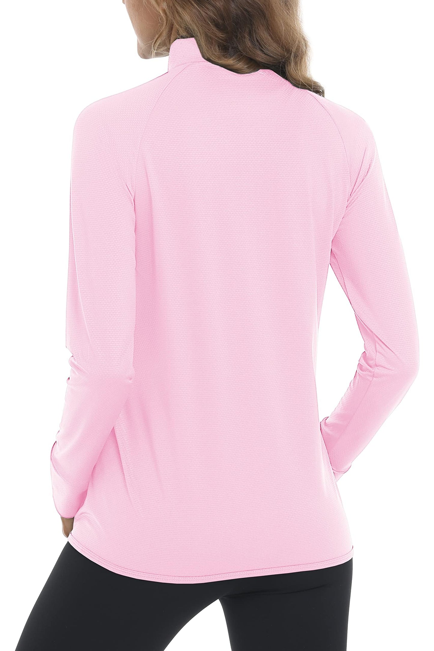 MAGCOMSEN Veste de Course à Pied Femme Été Veste d'entraînement légère UV Chemise Manches Longues Basic Chemise Fonctionnelle avec col Montant Jogging Tshirt, Rose Clair, 2XL