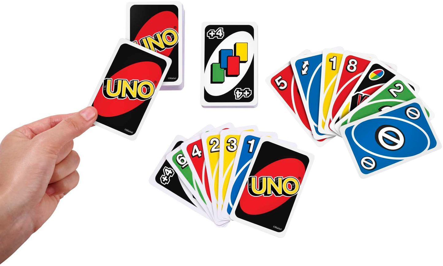 Mattel Games UNO Classique, Jeu De Cartes Familial pour Enfants Et Adultes, Jeu De Société pour Soirée Jeux en Famille Ou en Voyage, 2 À 10 Joueurs, Jouet pour Enfant de 7 Ans et Plus, W2087