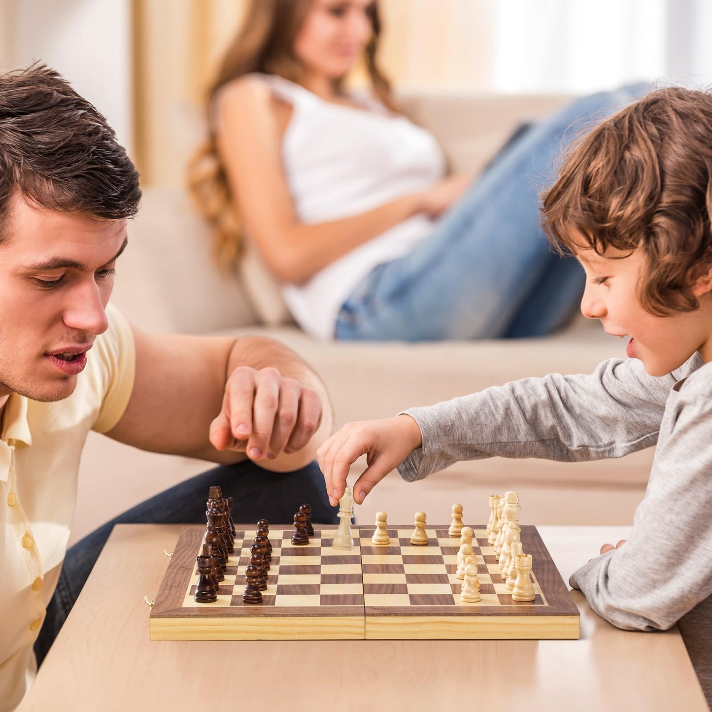 ASNEY Jeu D'Échecs Magnétique Amélioré, Jeu D'Échecs en Bois De Tournoi De 15 "Staunton avec Pièce D'Échecs Artisanale Et Emplacements De Rangement pour Enfants Adultes