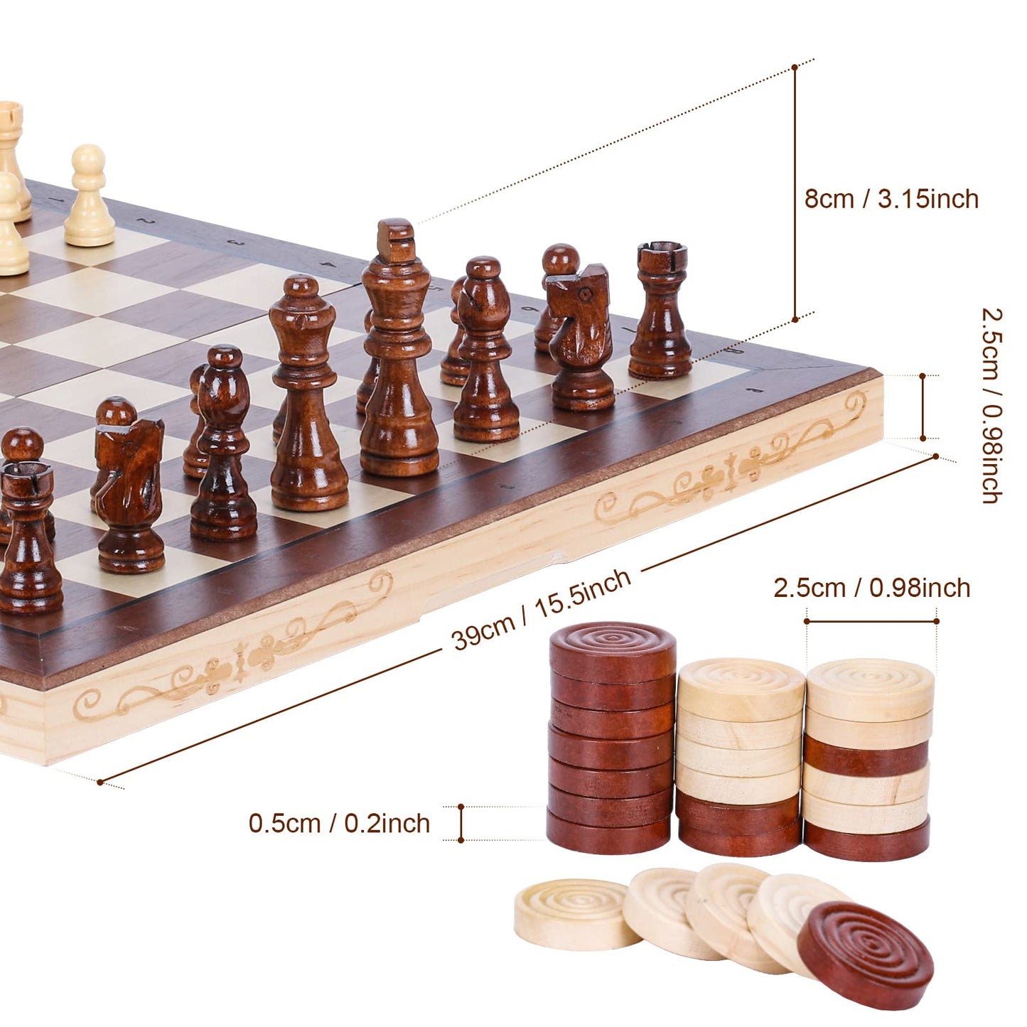 Syrace Magnétique Echiquier en Bois, Jeu d'échecs de Voyage Pliables, Échecs et Dames 2 en 1 avec Emplacements De pour Rangement, 40CM X 40CM…