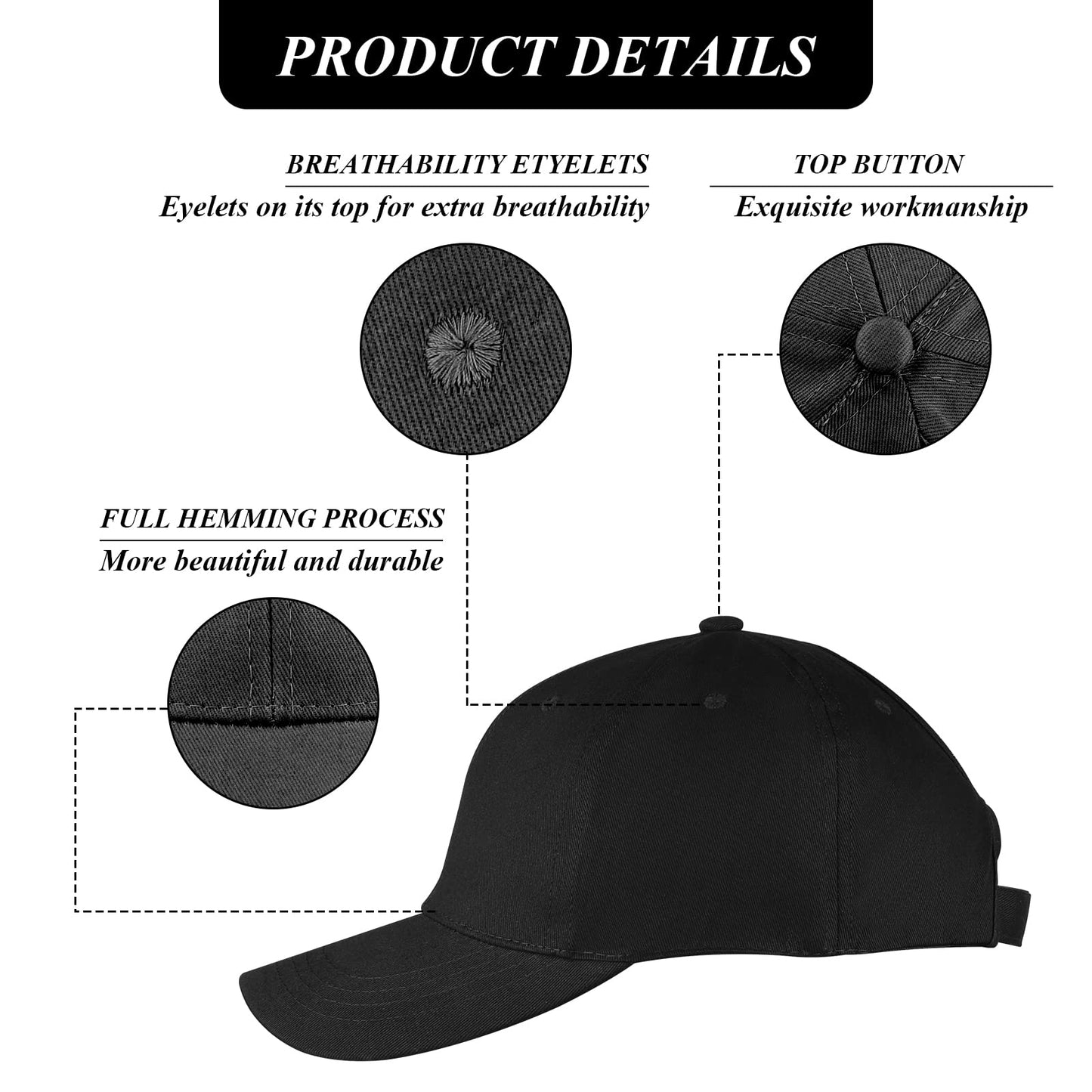 Queue de Cheval Casquette de Baseball, Coton Respirante Ajustable Légère Anti-Soleil, Unisexe Couleur Vintage Messy Casquette Cross Hat (Noir)