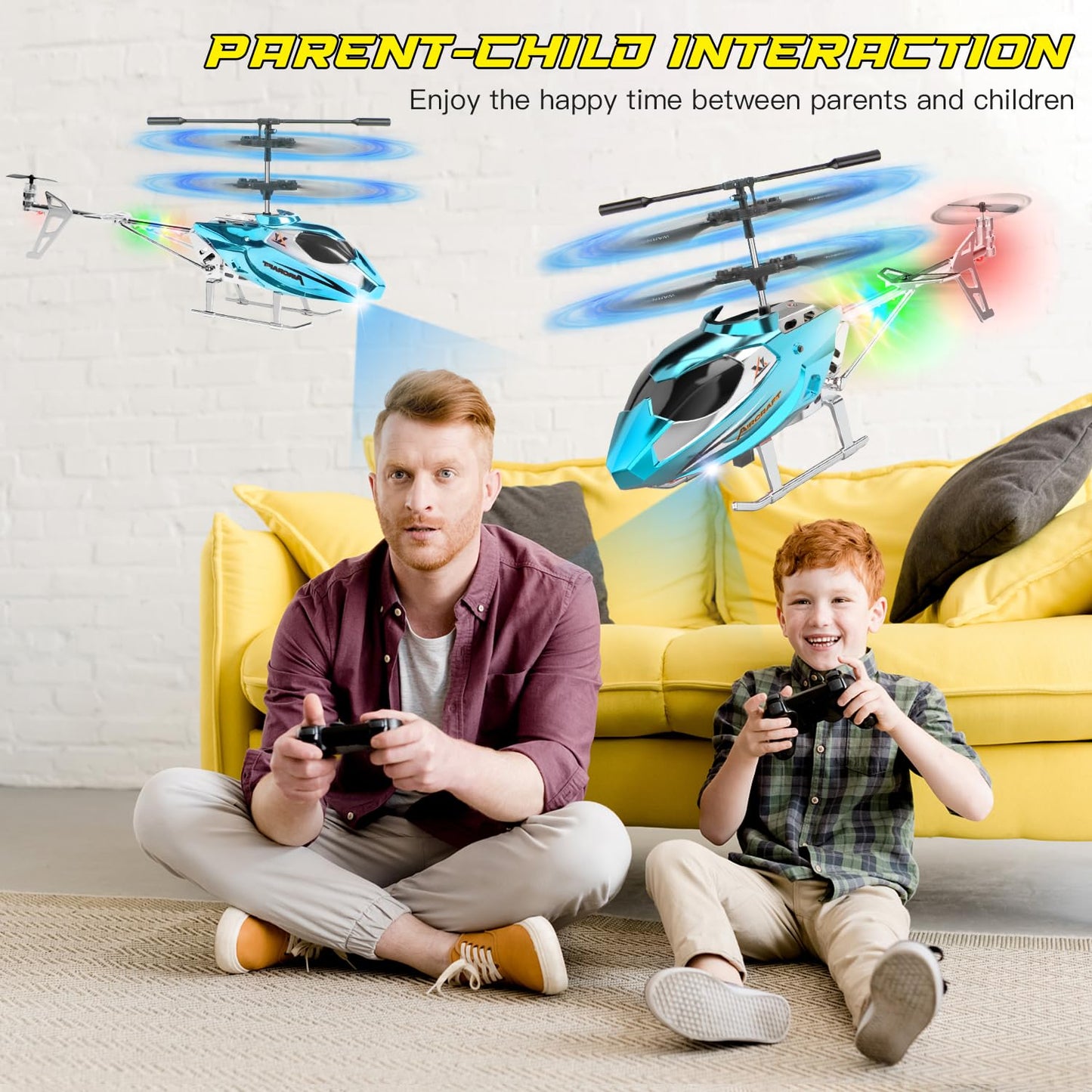 TERRAMUS Hélicoptère RC, Hélicoptère Télécommandé 2.4G avec Lumière LED, à Maintien d'altitude avec Gyroscope, Décollage par Une Seule Touche, Avions d'intérieur pour Les Enfants Adulte