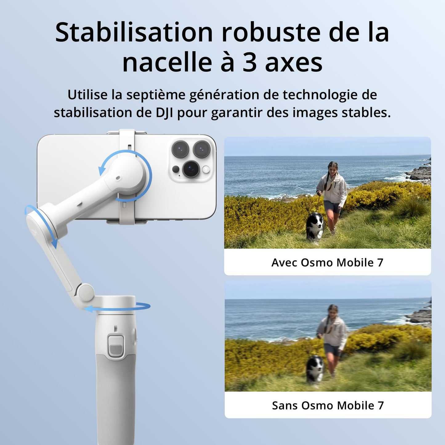 Stabilisateur Nacelle DJI Osmo Mobile 7 pour iPhone, Android, Trépied intégré, Ultra-léger, Nacelle pour téléphone à 3 Axes, ActiveTrack 7.0, ShotGuides, Édition en Un Seul clic