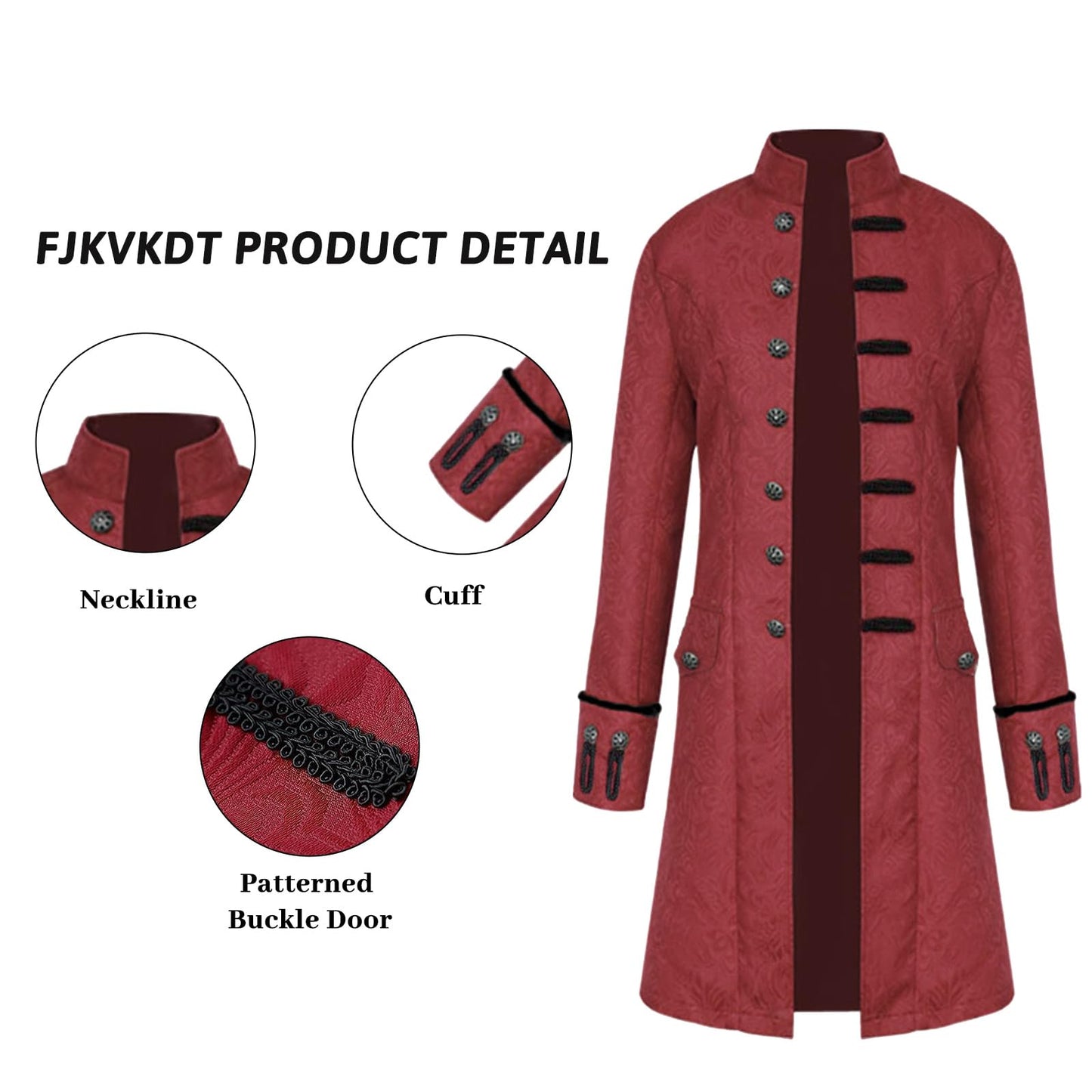 FJKVKDT Costume d'Halloween médiéval pour homme – Uniforme de cour victorienne – Tenue de la Renaissance – Style rétro – Festival – Cosplay quotidien (rouge, taille 2XL)