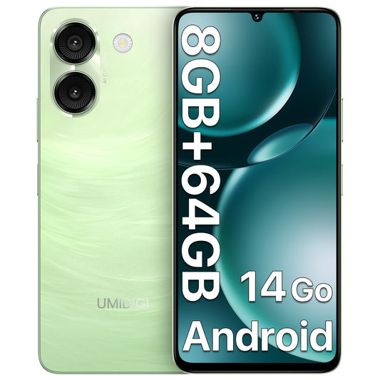 UMIDIGI G9A Smartphone, Android 14 Go Telephone Portable, 8GB+64GB/1TB Téléphone, 6.75''HD Écran, 4G Double SIM Téléphone Portable, Octa-Core Processor/13MP+8MP Caméras/5000mAh Batterie/Face ID - Vert