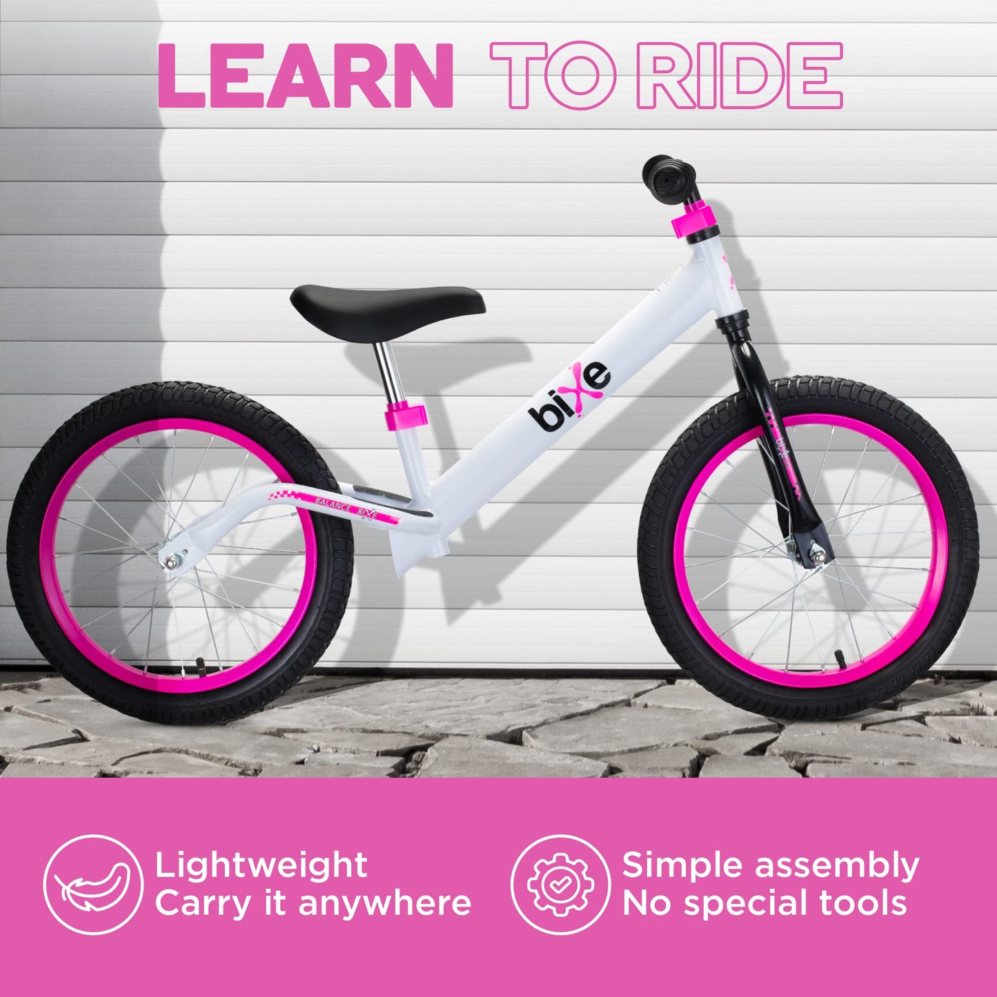 Bixe Vélo d'Équilibre en Aluminium pour Enfants - Draisienne 16 Pouces Velo sans Pedale Entraînement Sportif - Vélo Enfants de 5 6 7 8 et 9 Ans Draisienne sans Frein - Rose