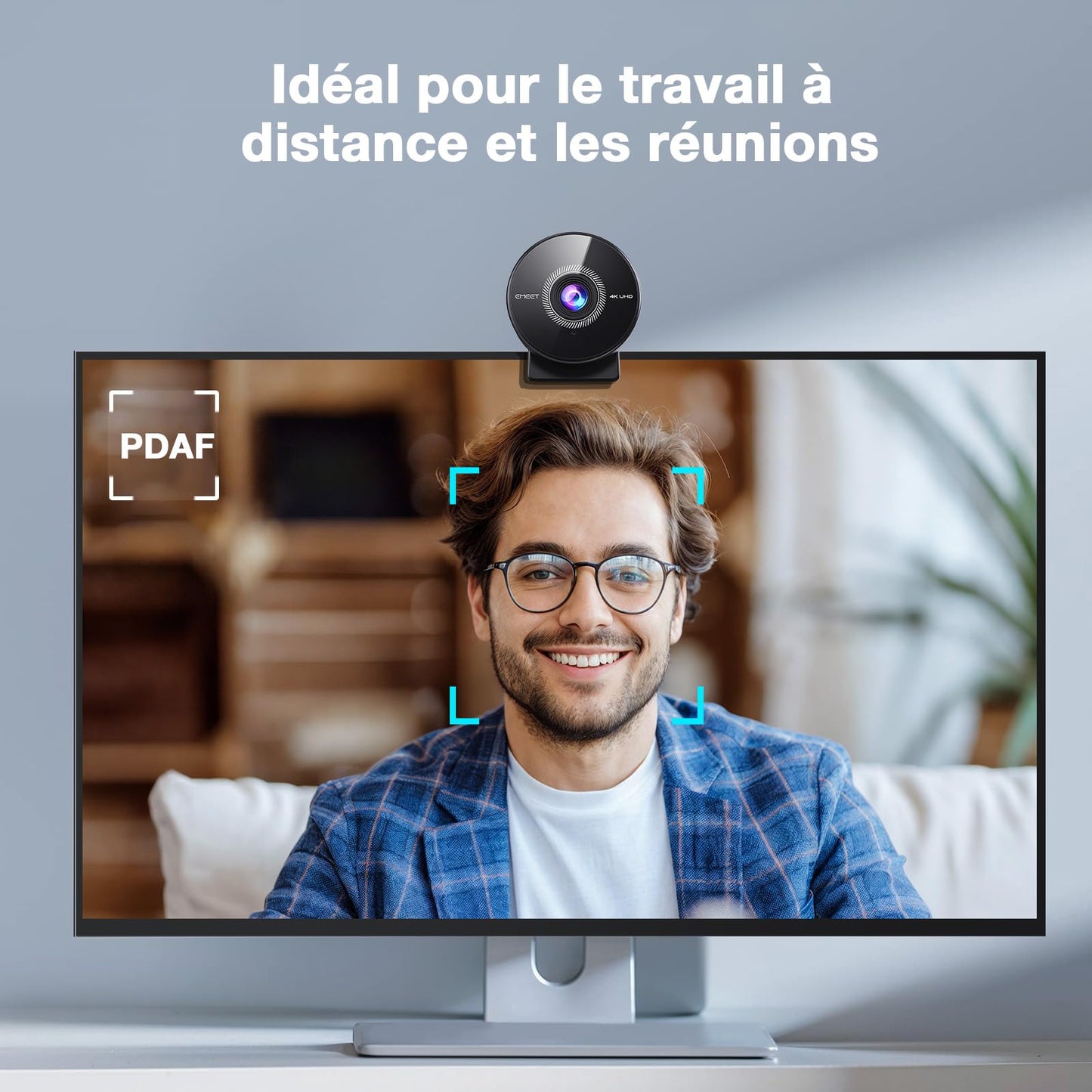 eMeet C950 4K Webcam pour PC, 4K UHD 8 mégapixels, PDAF Autofocus, Microphone avec Suppression du Bruit, 1080P@60FPS, Protection de la Vie Privée, USB 2.0 Plug&Play, Webcam idéale pour Zoom/Teams