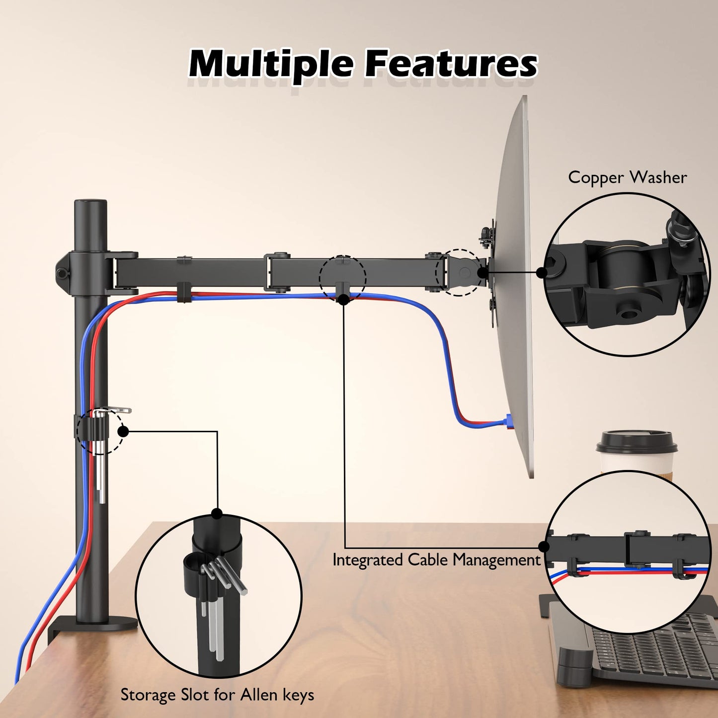 BONTEC Support Ecran PC Support Moniteur Ordinateur Ecran LCD LED de 13-32 Pouces, Bras Écran PC Simple, Capacité de Charge 10 kg, Réglable en Hauteur Inclinable et Pivotant - VESA 75x75-100x100 mm