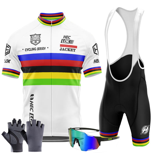 Maillot Cyclisme Kits Homme Vêtements,Cyclisme Tenue d'été,Cycliste Homme Manche Courte MTB Jersey，avec Cuissard à Bretelle 9D Gel Rembourré,Gants de Cyclisme Les Lunettes (TYP-1,M)