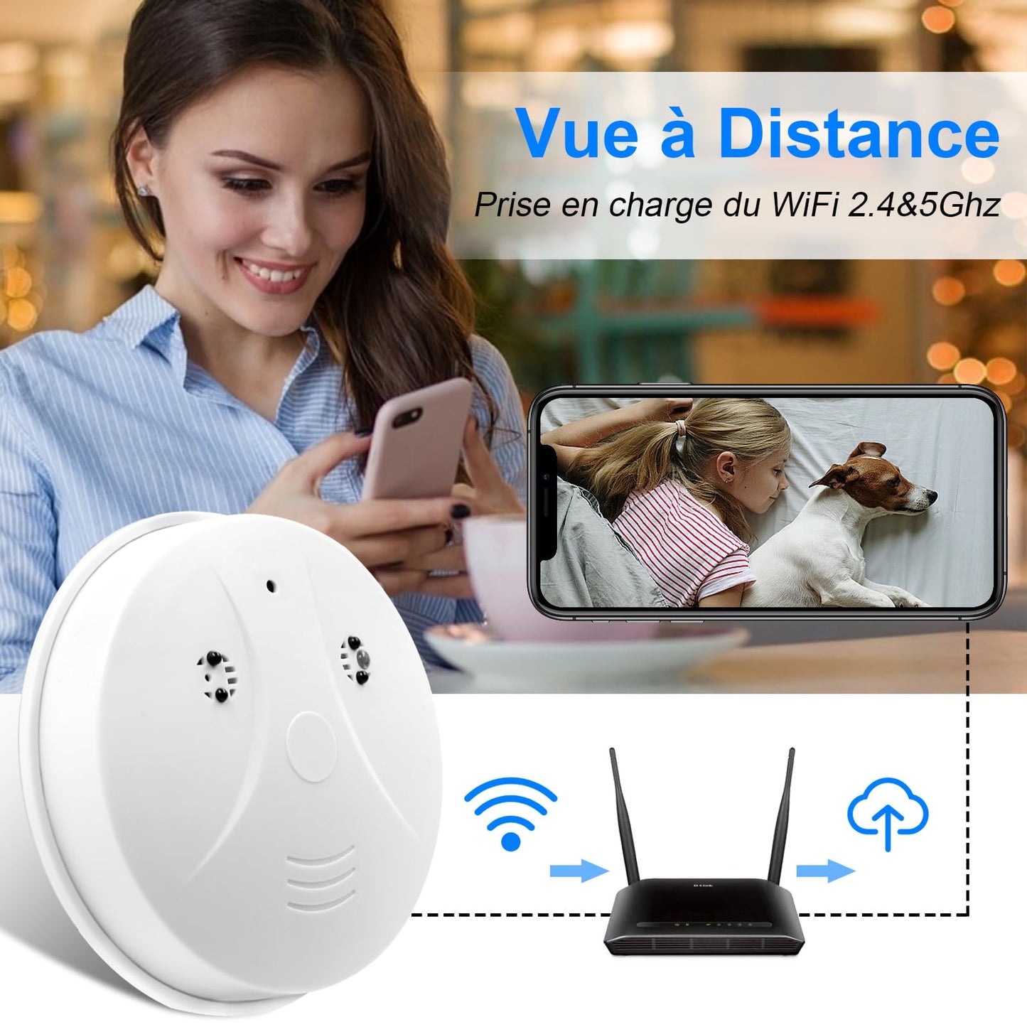 ZGSZ Caméra Cachée WiFi, Caméra Espion WiFi Détecteur de Fumée, Mini Caméra HD 1080P Caméra Cachée WiFi Espion avec Vision Nocturne et Détection de Mouvement pour Caméra de Surveillance Domestique