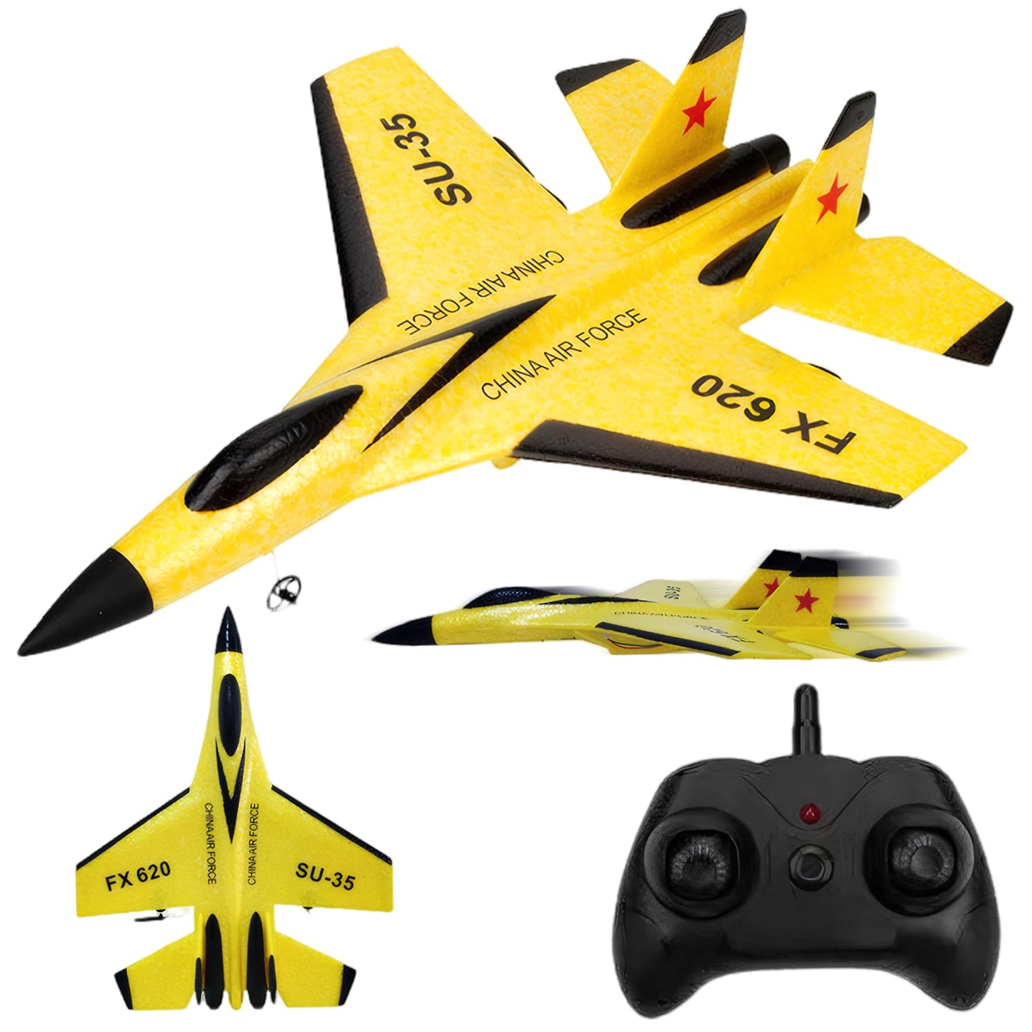 Wedhapy Avion Planeur Avion Drone Télécommande Avion 2.4ghz Su-35 Rc Avion Équilibrage Automatique Epp Avion Planeur Avion Drone avec Lumières Modèle Avion Jouet Jaune