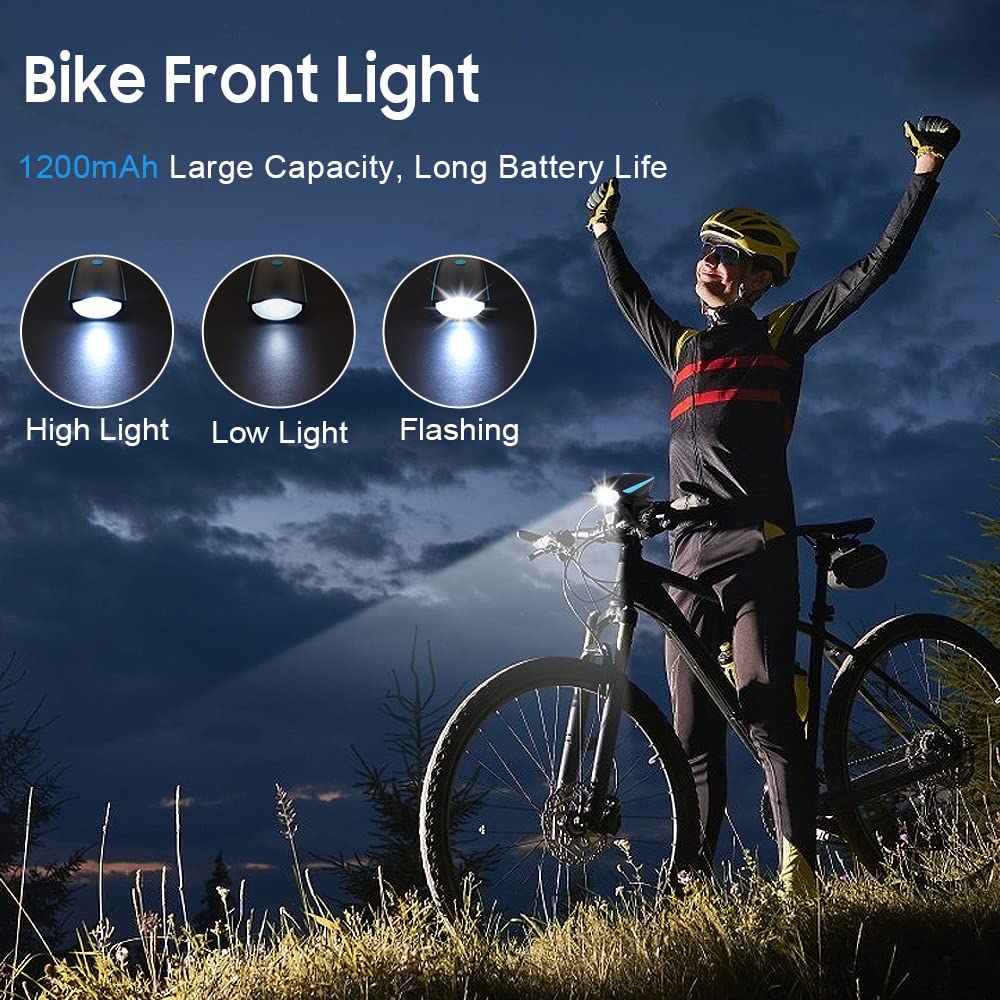 Lumiere Velo Avant et Arriere Lampe Velo LED Puissantes avec Buzzer Eclairage Velo USB Rechargeable Lumière Vélo Étanche IP65 Phare de Vélo 3 Modes et Feu Arriere Velo 5 Modes Accessoires Velo