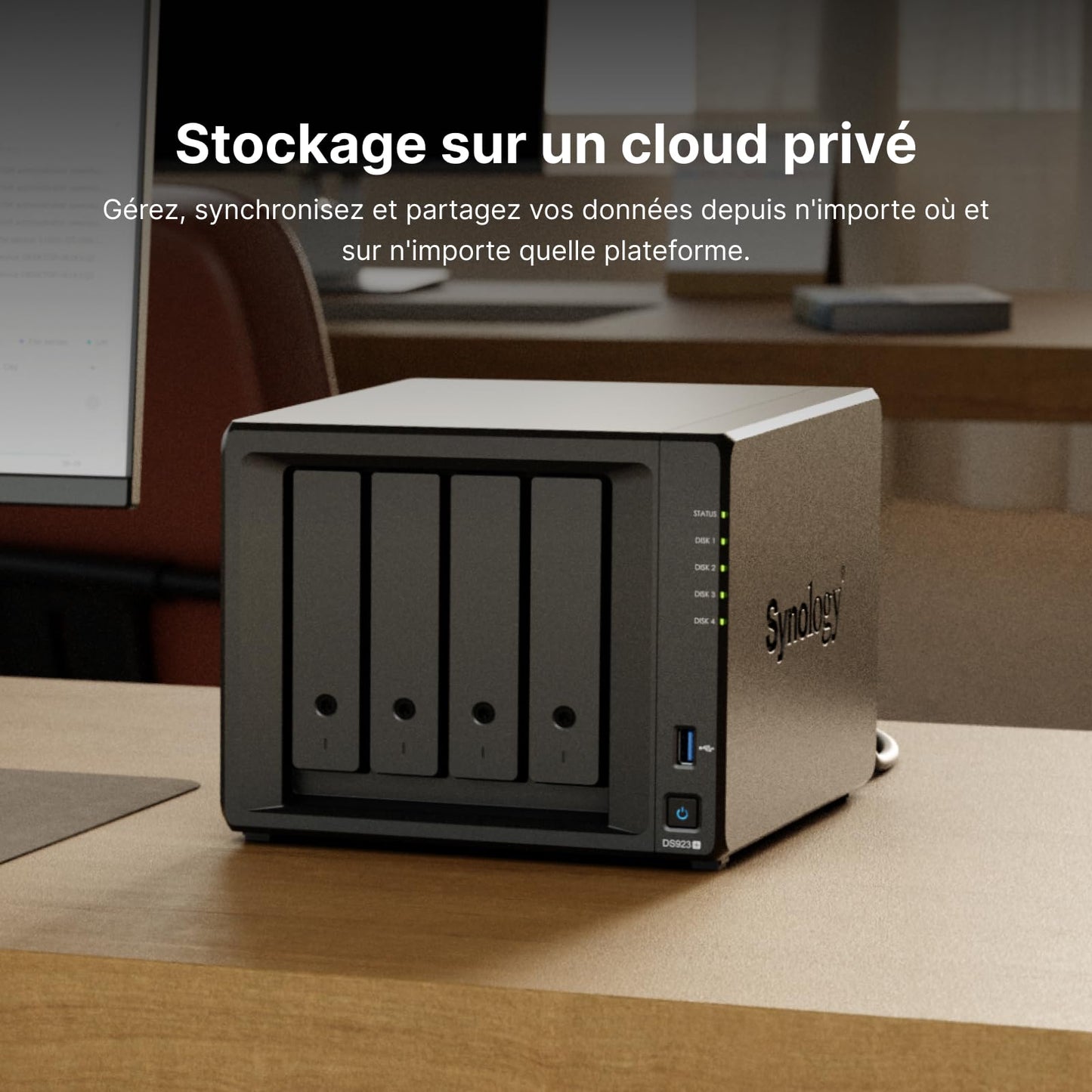 SYNOLOGY DS923+ BT NAS 4 EMP. 3.5/2.5p 2.6/3.1 GHz DoubleCoeur 64b 4Go 2 LAN GbE USB3 Slot M.2