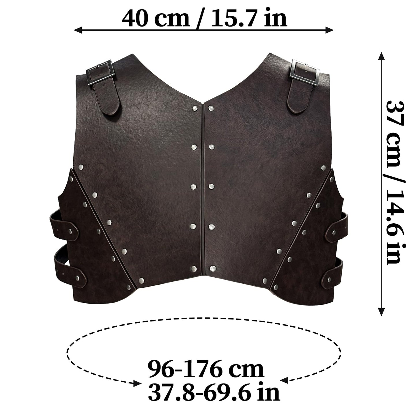 HiiFeuer Armure de poitrine médiévale en faux cuir, Retro Mercenary Knight Archer Body Armor, Armure de poitrine ajustable pour costume LARP& Ren Faire (Marron foncé B)