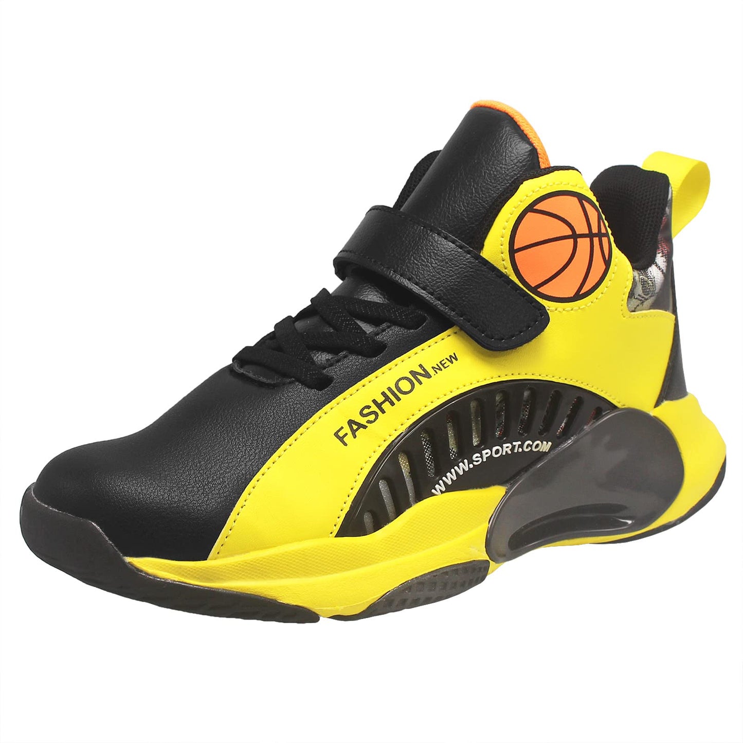 HSNA Chaussures de Basket-Ball pour Enfants, Baskets Mode Garçons(Noir Jaune 31 EU)