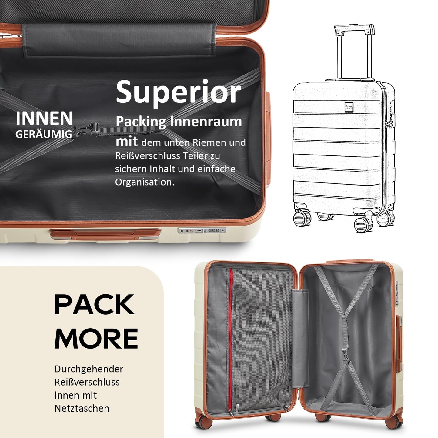 imiomo Set de Valises, 5 Pièces Ensemble de Valise Trolley de Voyage, Bagages Cabine à Grand Espace, Roues 360° et Serrure TSA, Inclus 1 Trousse de Toilette et 1 Sac Imperméable