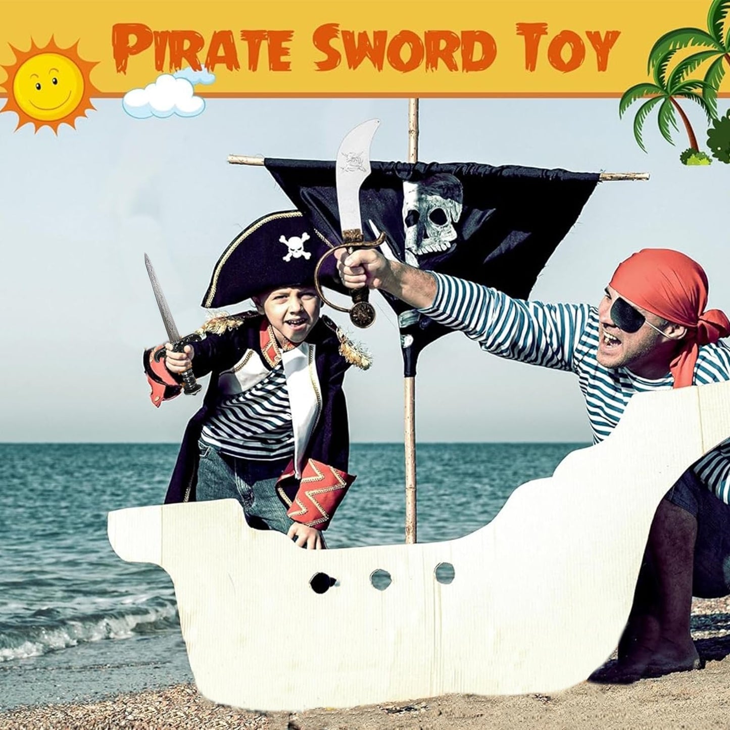 GUOYOU 2 Pièces Dague de Pirate Toy Sword, Épée de Jouet en Plastique, Faux Couteau Non Tranchant, Épée de Pirate pour Accessoires de Costume de Pirate Accessoires de Fête de Pirate