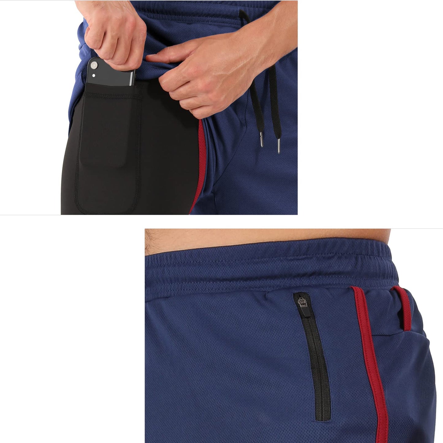 Superora Short de Course Hommes Short de Compression Gym Fitness Workout 2 en 1 Short avec Poche téléphone et Poches zippées