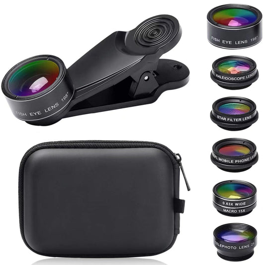 Severnier Objectif Telephone Portable, 7 en 1 Universel Objectif pour Smartphone, Fisheye à 198°, Grand Angle 0,63X, Macro 15X, Objectif Macro Smartphone, pour iphone pour Plupart des Smartphones