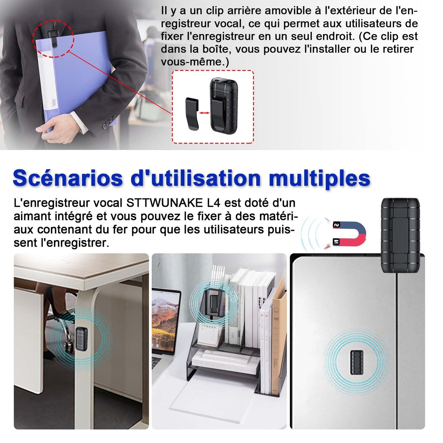 128G enregistreur magnétique activé par la Voix,Autonomie de la Batterie de 12 Jours, capacité d'enregistrement de 2 000 Heures, enregistreur Audio numérique, Petits appareils d'enregistrement