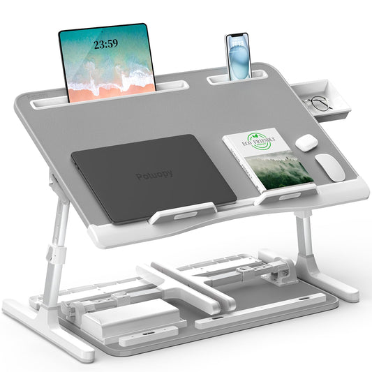 Table de lit, Potuopy Support Ordinateur Portable Lit Pliable à Hauteur réglable en Cuir, Grand Table lit pour Travailler, Lire et Manger sur Le Sol du canapé (Gris, 60 * 40cm)