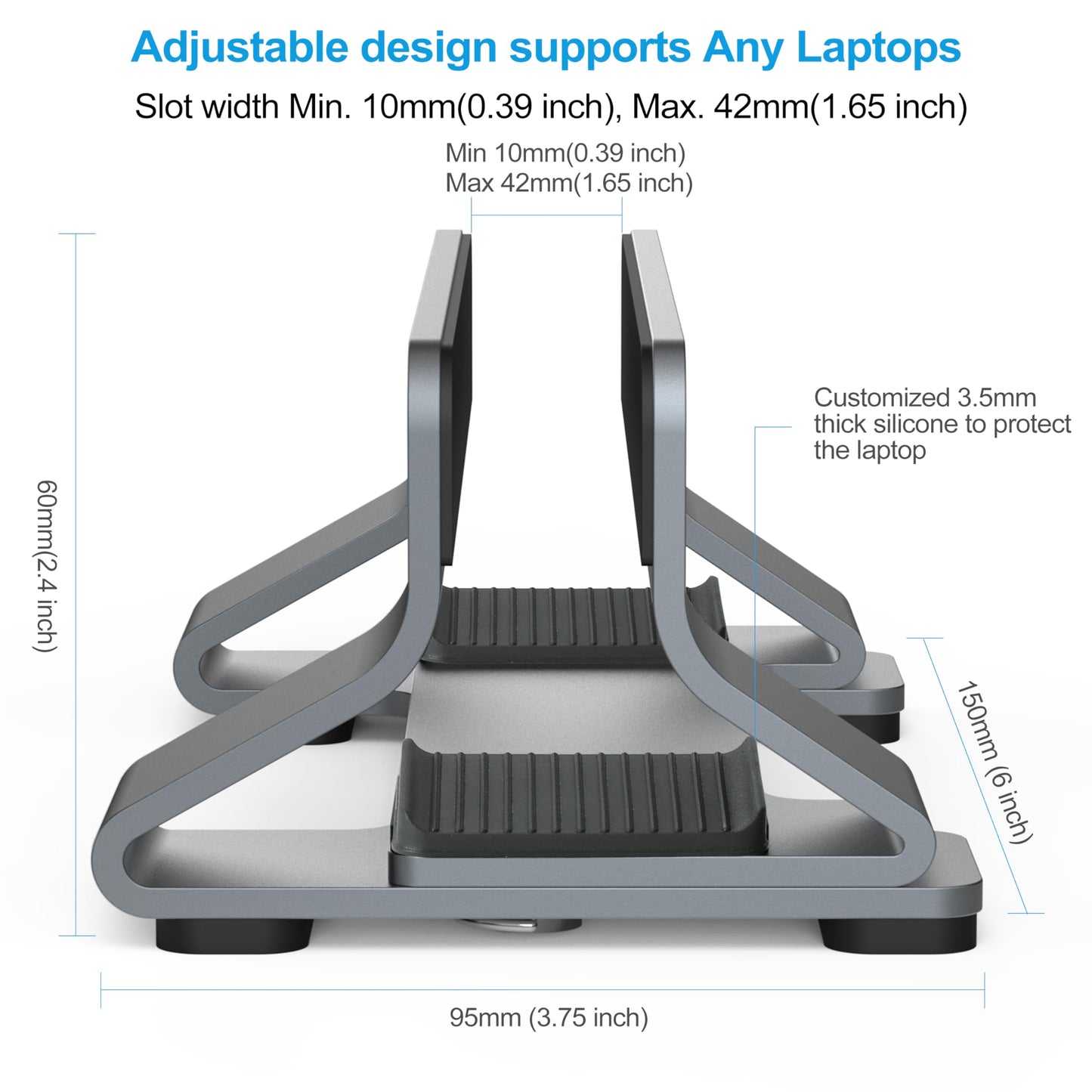 Psitek Support de Bureau Vertical en Aluminium pour Ordinateur Portable, Emplacement Ajustable (10-42mm), Rangement Vertical Gain de Place pour MacBook et Ordinateurs Portables, Version 2023