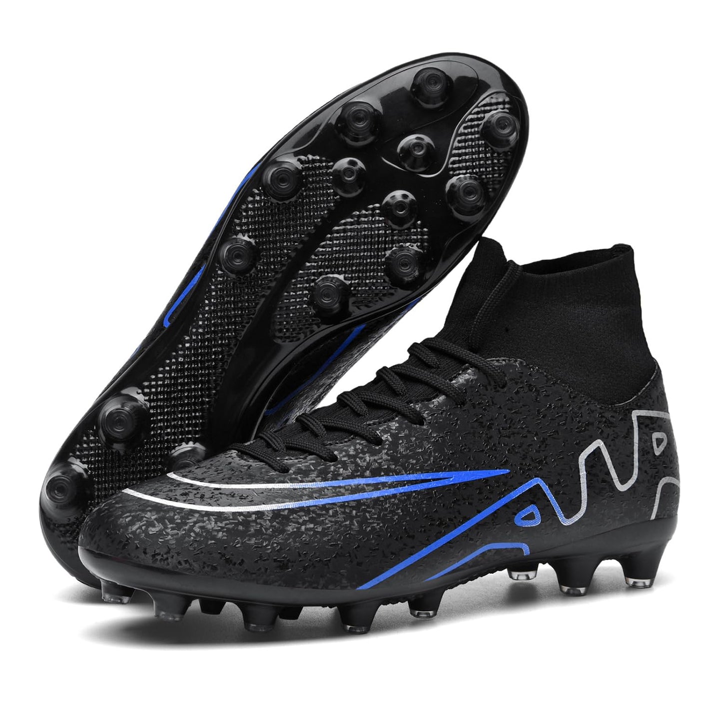 Unitysow Chaussures de Football Homme en Plein Air High Top Spike Crampons Profession Athlétisme Entrainement Chaussures de Sport,T23156 Noir,47 EU