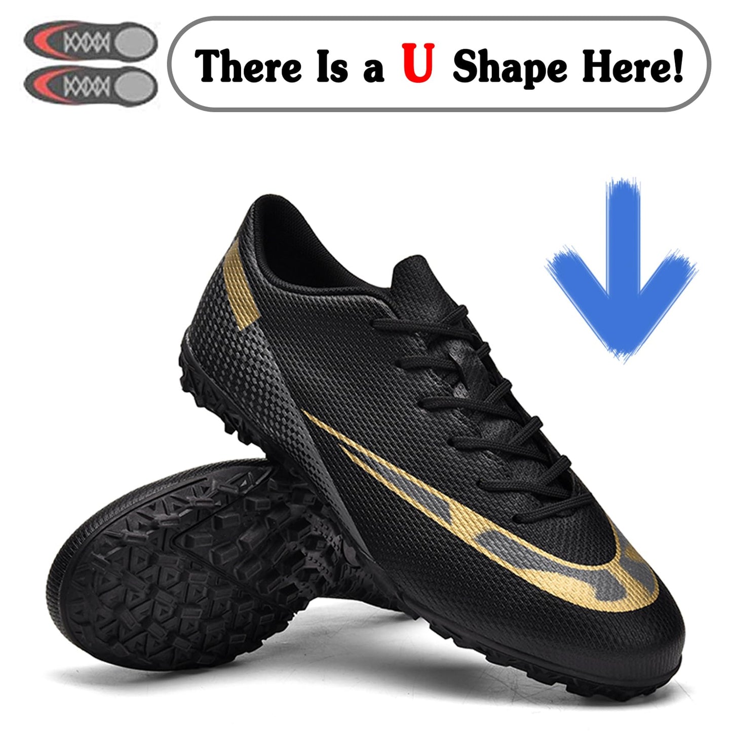 Topwolve Chaussures de Football Homme Crampons de Foot Professionnel Athlétisme Entrainement Adolescents Chaussures de Sport,Noir Or,44 EU