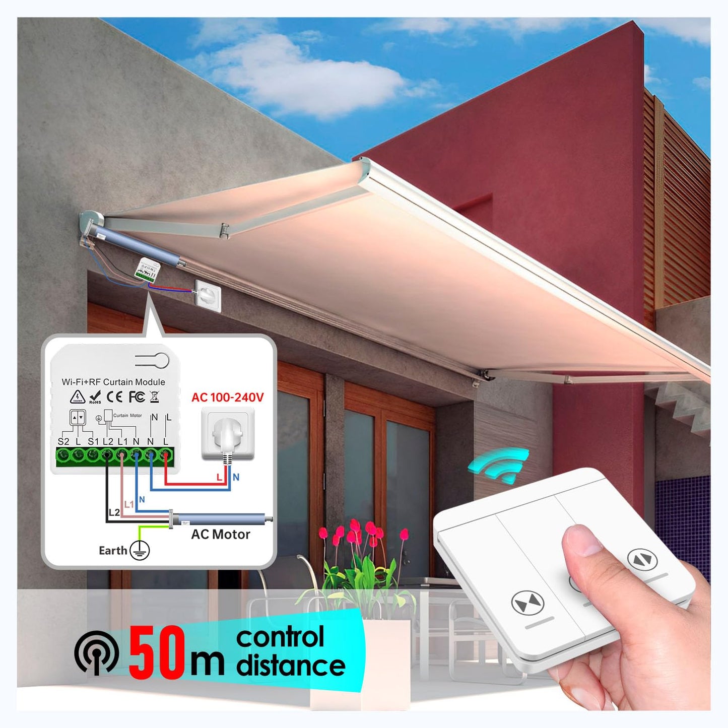 Tedeligo Interrupteur Module Volet Roulant Connecté, Commutateur Rideau Stores WiFi Avec Commutateur Distance RF 433Mhz Compatible Avec Tuya Alexa Google Home Pour Le Contrôle De La Minuterie Vocale