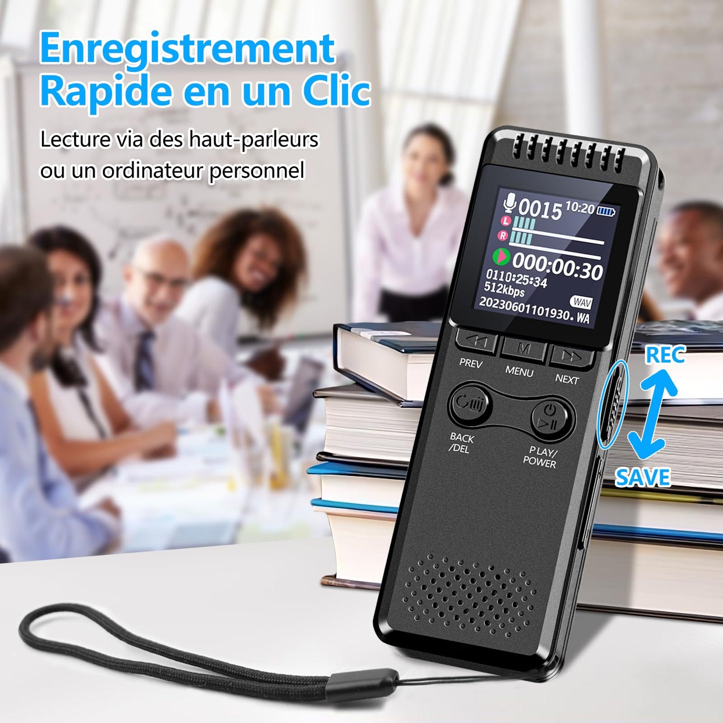 Vivaniir 64Go Enregistreur Vocal, 80 Heures Batterie Longue Durée 1100mAh, Dictaphone Robuste avec Activation Vocale et Boîtier Métallique, Enregistreur Audio USB-C pour Conférence Réunion