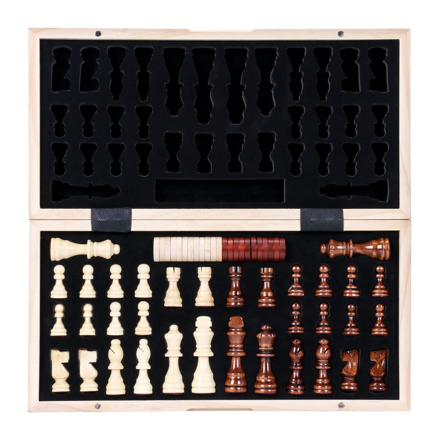 Syrace Magnétique Echiquier en Bois, Jeu d'échecs de Voyage Pliables, Échecs et Dames 2 en 1 avec Emplacements De pour Rangement, 40CM X 40CM…