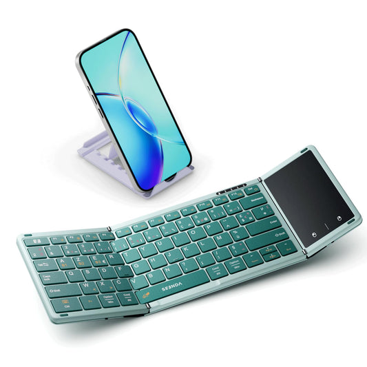 seenda Clavier Bluetooth Pliable - AZERTY Mini Portable Clavier sans Fil avec Pavé Tactile,Rechargeable,Pleine-Taille,3 Canaux Bluetooth,pour Windows iOS Android Tablette iPad