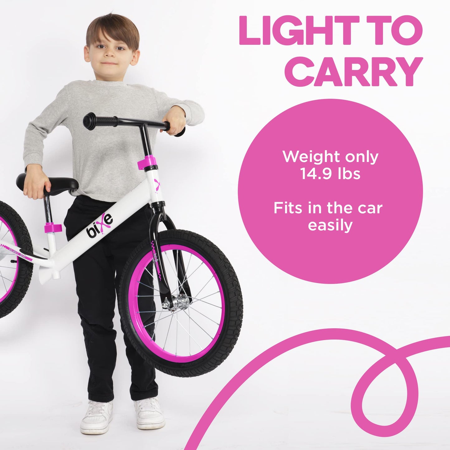 Bixe Vélo d'Équilibre en Aluminium pour Enfants - Draisienne 16 Pouces Velo sans Pedale Entraînement Sportif - Vélo Enfants de 5 6 7 8 et 9 Ans Draisienne sans Frein - Rose