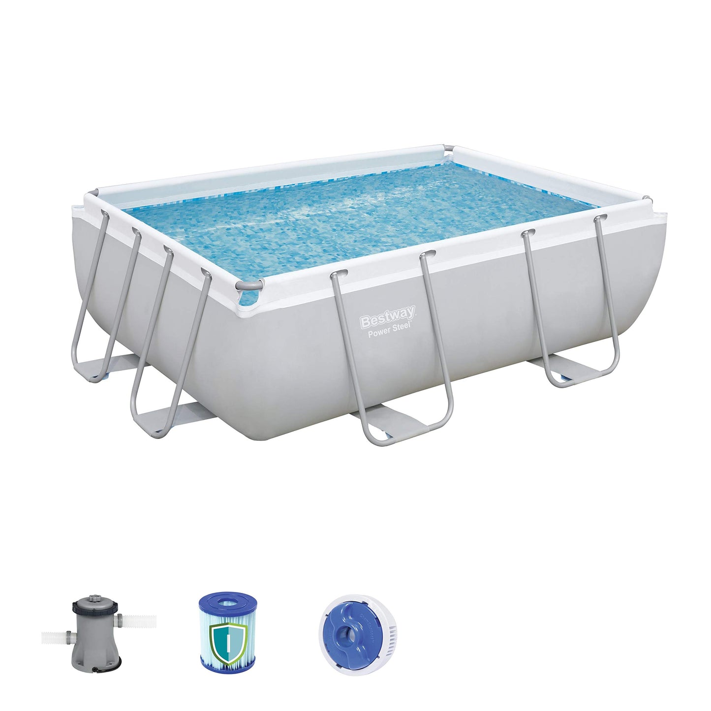 Bestway Piscine rectangulaire avec cadre en acier et pompe de filtration 282 x 196 x 84 cm gris