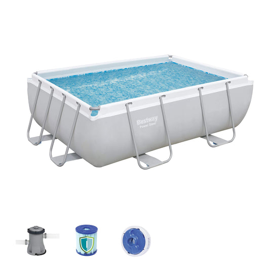 Bestway Piscine rectangulaire avec cadre en acier et pompe de filtration 282 x 196 x 84 cm gris