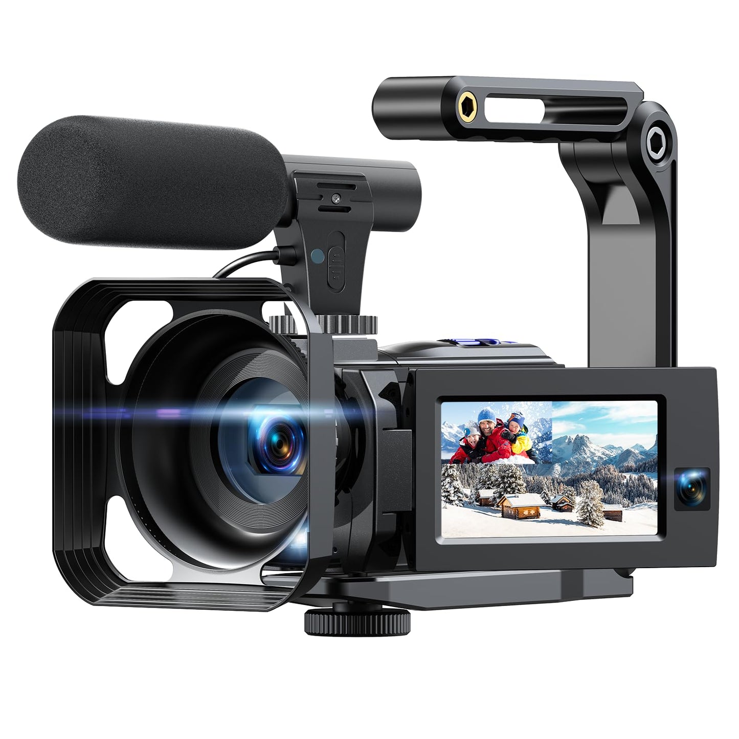 Caméra vidéo 5K Caméscope 56MP Double Objectif WiFi 16X Zoom 3.0" Écran Tactile Vlog Caméra pour Youtube Vision Nocturne IR Enregistreur vidéo avec 2 Piles,Carte 64 Go,Microphone,télécommande,trépied