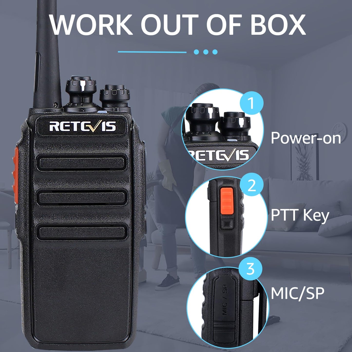 Retevis RT24 Plus Talkie Walkie Rechargeable Professionnel PMR446 sans Licence 16 Canaux CTCSS/DCS, avec Oreillette et USB Base de Chargement, pour Randonnées, Camping (Noir, 1 Paire)