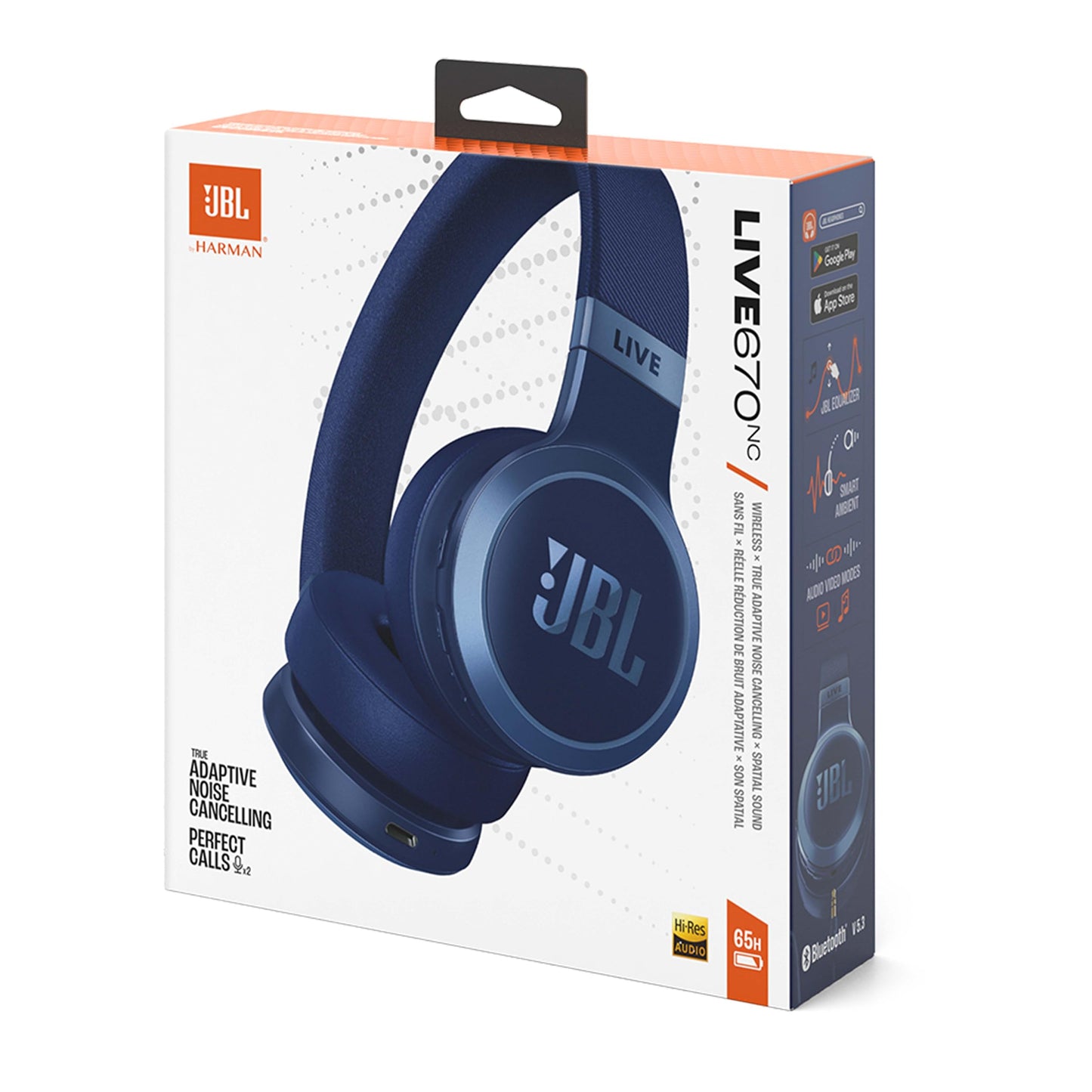 JBL Live 670NC Casque supra-auriculaire, Bluetooth 5.3, connexion multi-source, Réduction de Bruit Adaptative et Smart Ambient, jusqu'à 65 heures d'autonomie, bleu