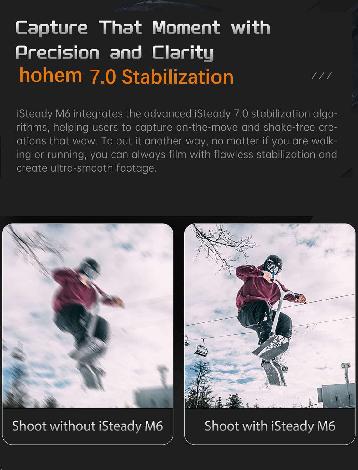 Hohem iSteady M6 Stabilisateur de Cardan 3 Axes pour Smartphone avec lumière de Remplissage Capteur de Vision AI pour iPhone Android avec écran OLED de 0,91-inch Supporte Jusqu'à 400g