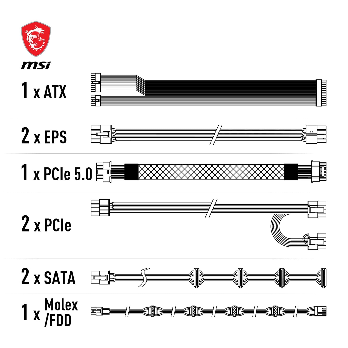 MSI MAG A850GL PCIE5 Alimentation, 850W, 80 Plus Gold, Entièrement modulaire, ATX 3.0, Support GPU PCIe 5.0, Ventilateur FDB 120mm, Full-Bridge LLC, câbles Plats Noirs - Garantie 7 Ans