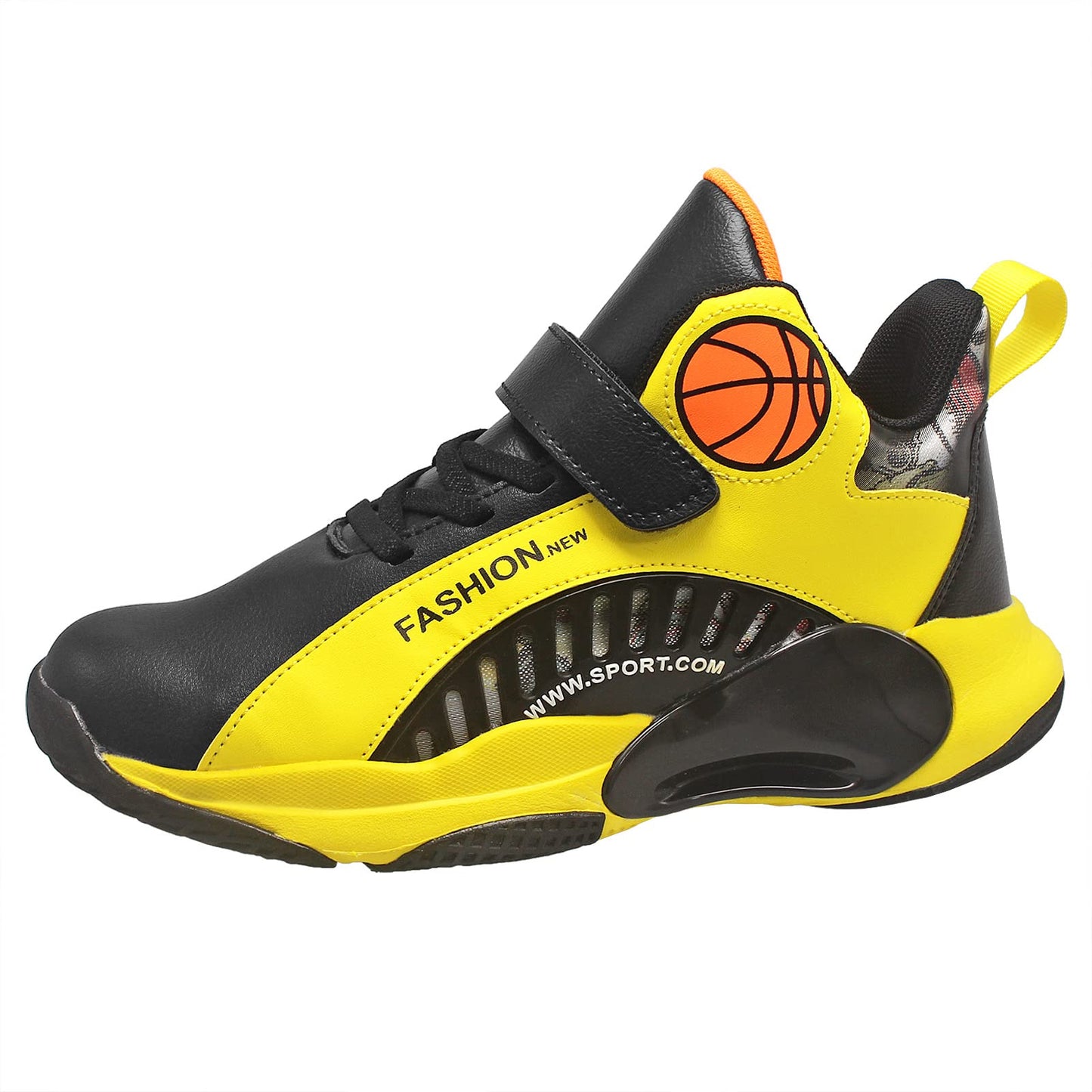 HSNA Chaussures de Basket-Ball pour Enfants, Baskets Mode Garçons(Noir Jaune 31 EU)