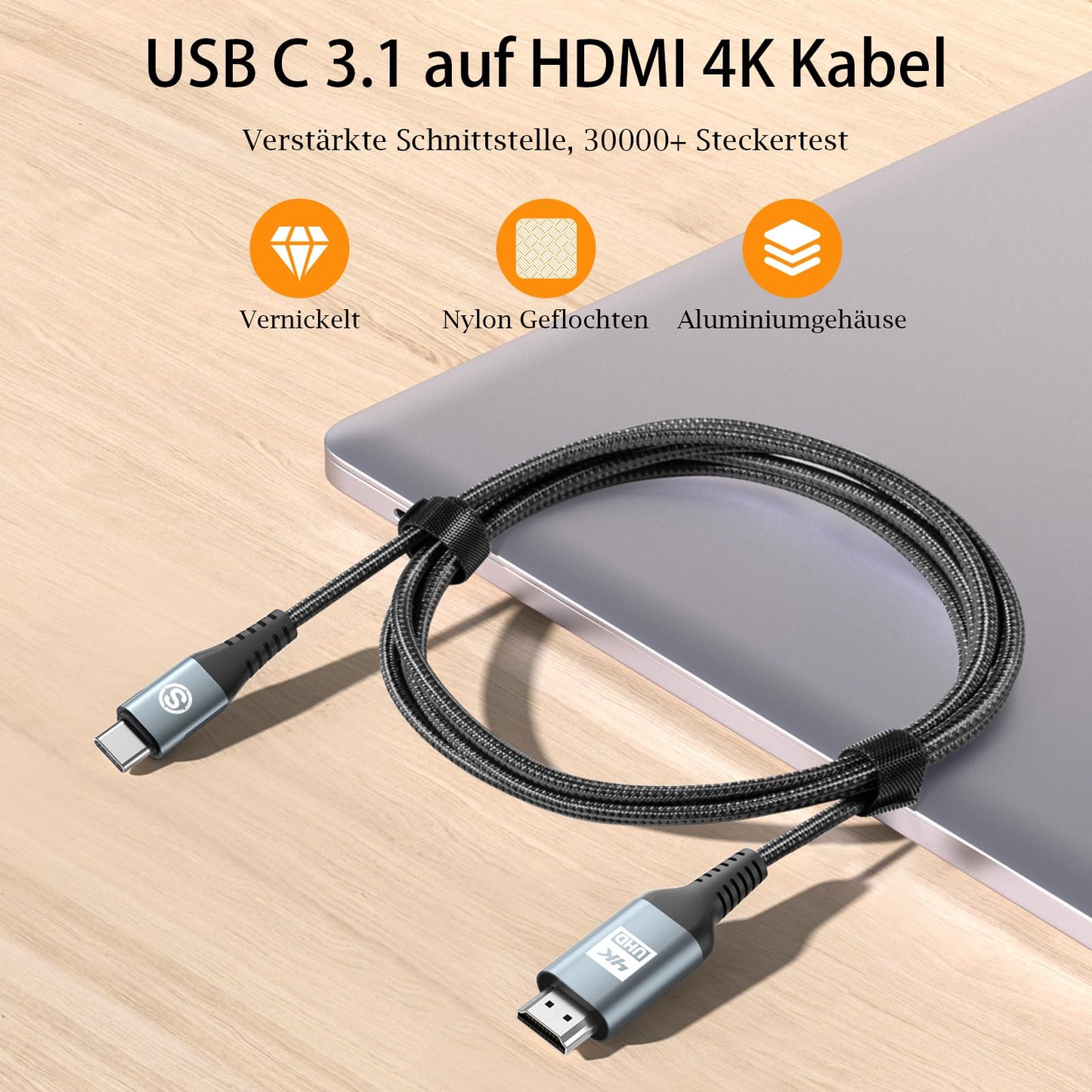 Câble USB C vers HDMI 5M,[Compatible 4k/Thunderbolt3] hdmi usb cable Nylon Cable HDMI USB C Compatible avec i Phone 16 15 Pro Max, MacBook Pro Air/iPad Pro/iMac/XPS 15/Surface Book/Galaxy S23/S22/S21