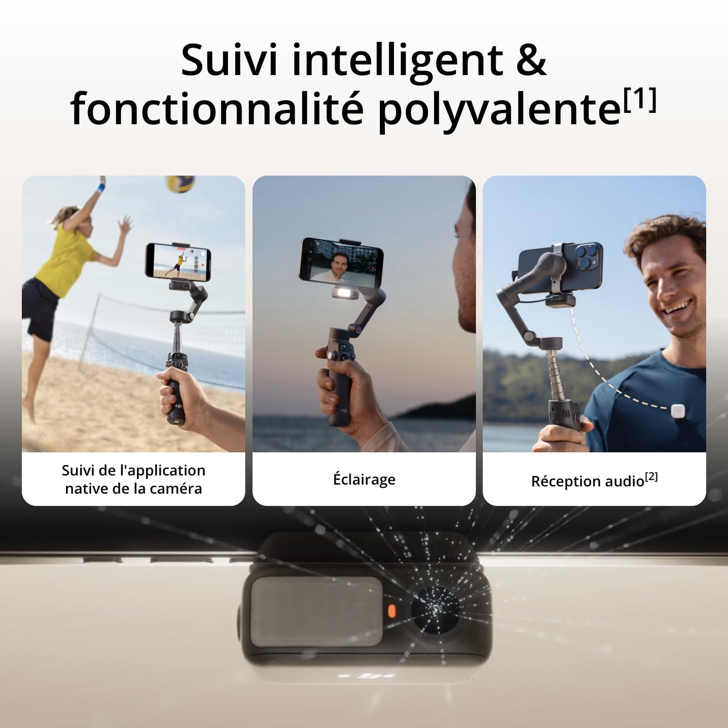 Stabilisateur Nacelle DJI Osmo Mobile 7P pour iPhone, Android, Suivi natif, Éclairage, Nacelle pour téléphone à 3 axes, Lancement rapide, Édition en un seul clic, Barre d’extension et trépied intégrés